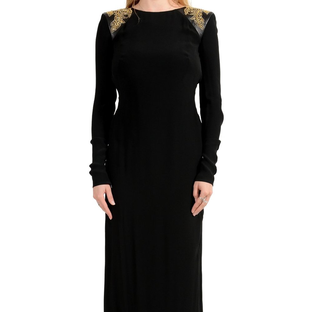 Versace Leather Silk Open Back Maxi Evening Dress